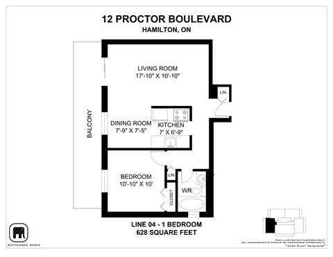 Floor plan for 1 bed, 1 bath, 700 sqft